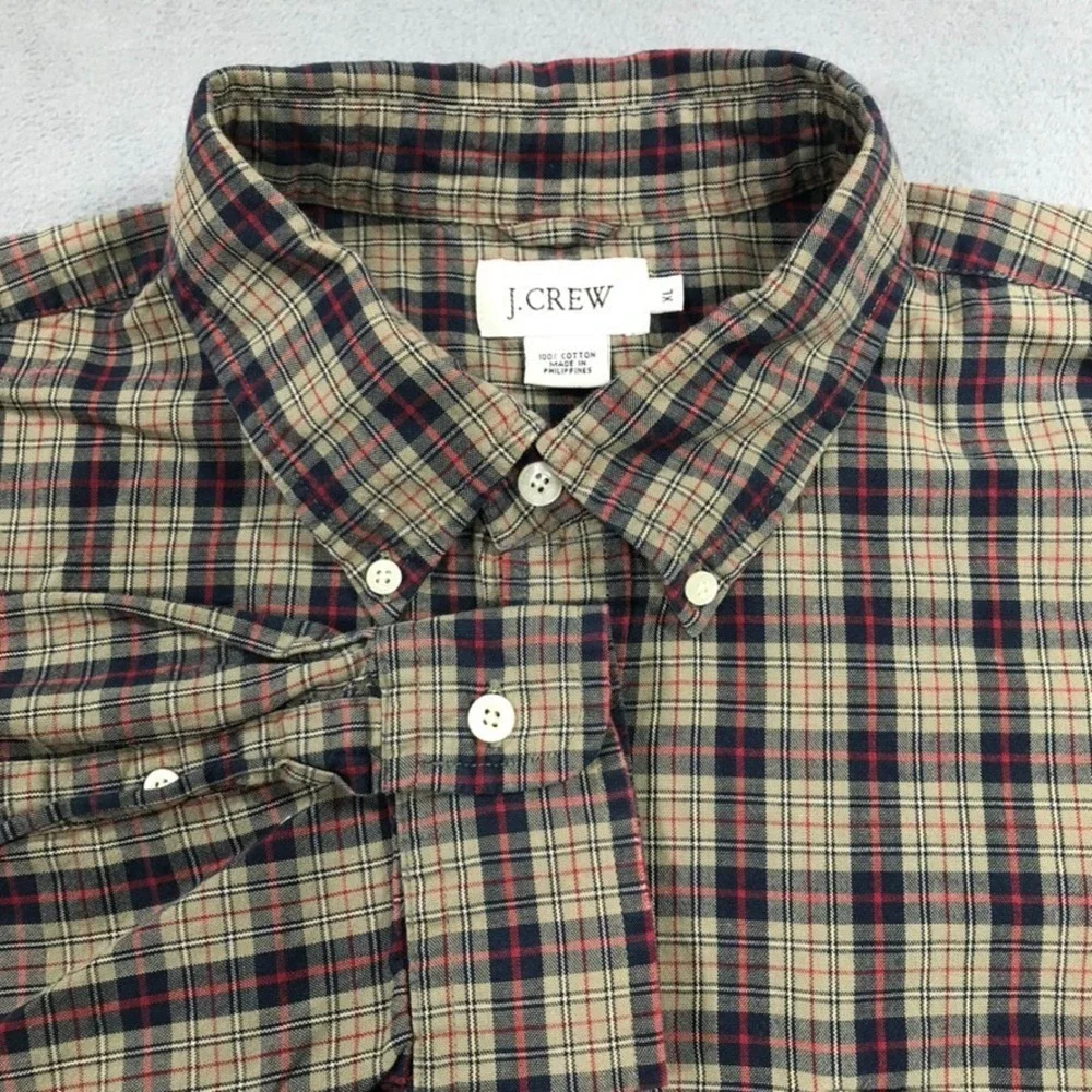J. Crew Mens XL Plaid Button Down Long Sleeve Shirt Preppy Multicolor Cotton